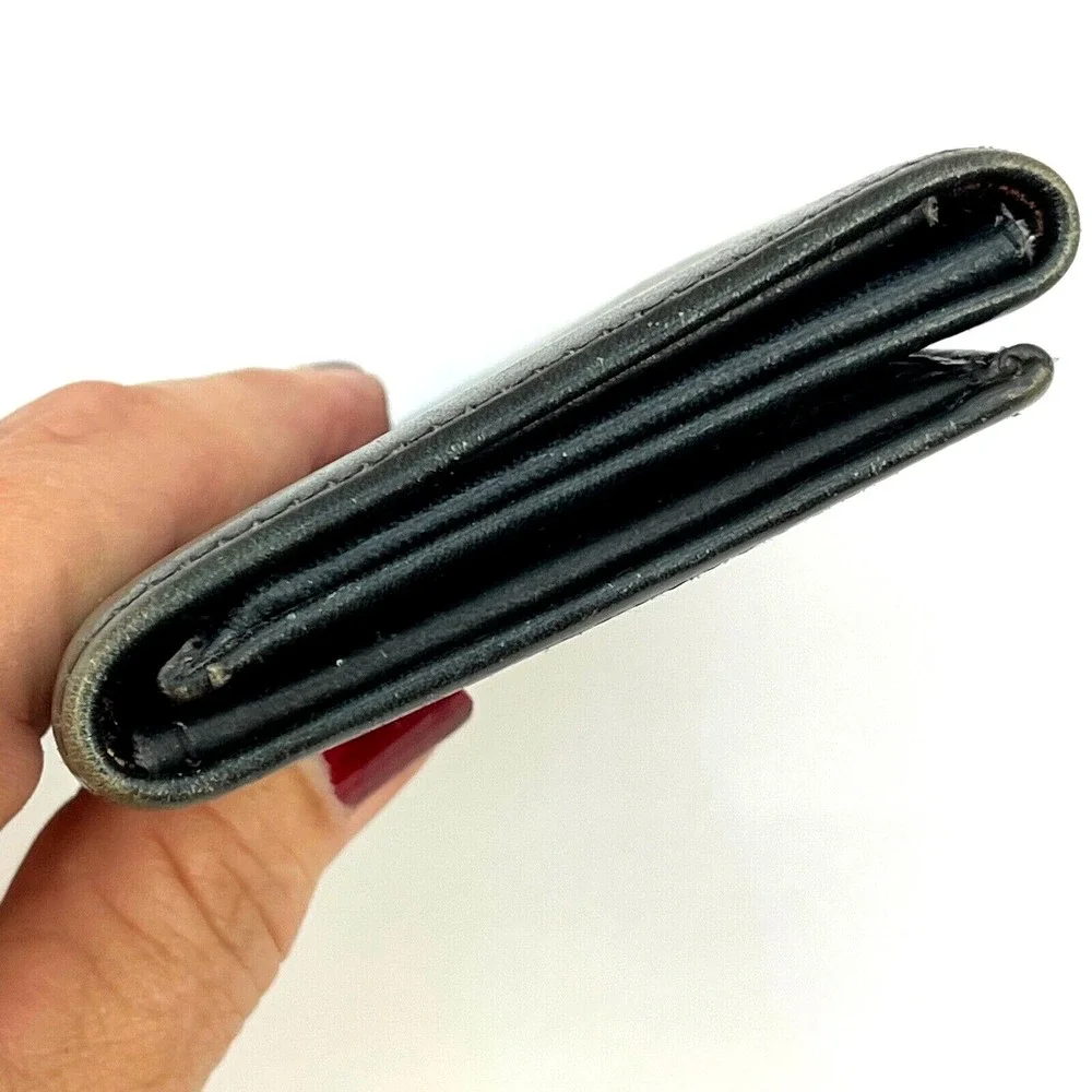 Mens Wallet Black Top Grain Cowhide Trifold Initial Letter 